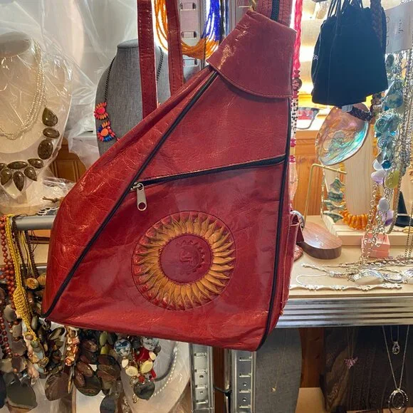 Egyptian Red Leather Backpack Made in Egypt - Picture 5 of 6